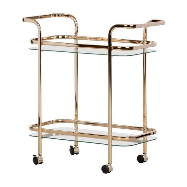 South Shore Maliza Gold and Glass Bar Cart - image 