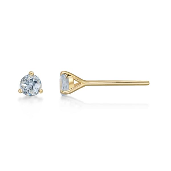 Gemminded 3mm Round Aquamarine 3 Prong Stud Earrings - image 