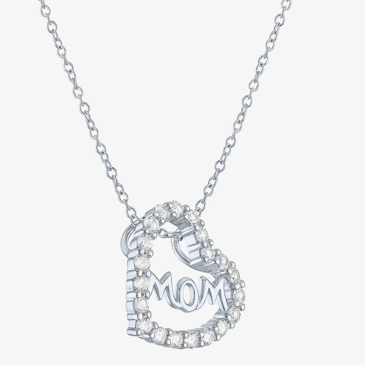 Gemstone Classics™ Lab Created White Sapphire Mom Heart Pendant