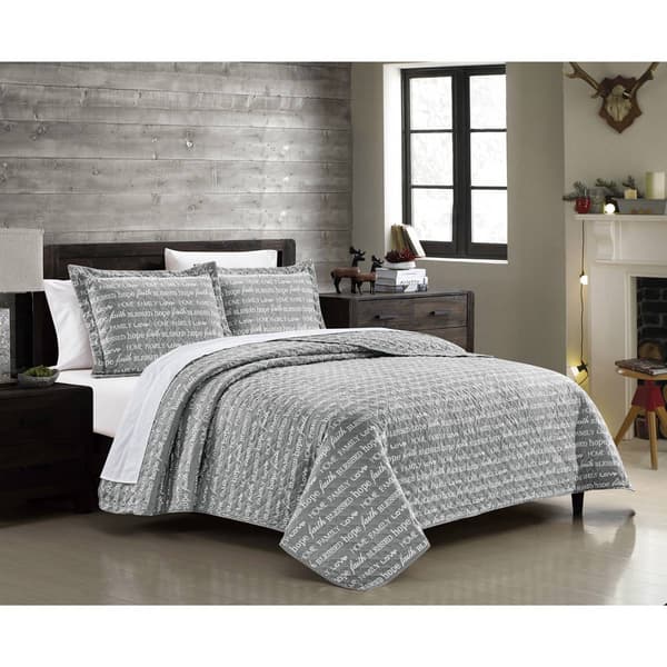 Spirit Linen Home&#40;tm&#41; Holiday Words Quilt Set