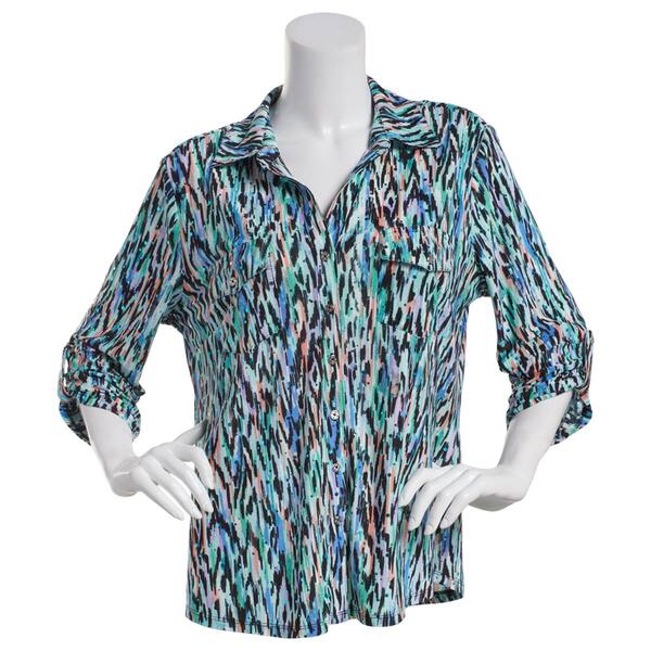 Womens Emily Daniels 3/4 Button Down Abstract Disco Dot Top - image 
