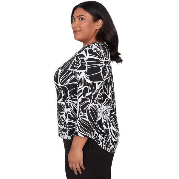 Plus Size Alfred Dunner Classics Floral Linework Side Tie Blouse