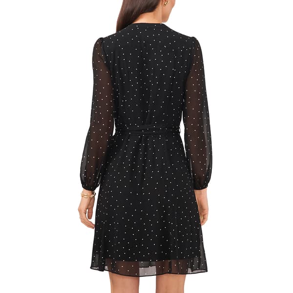 Womens MSK Long Sleeve Pintuck Dot Chiffon Fit & Flare Dress