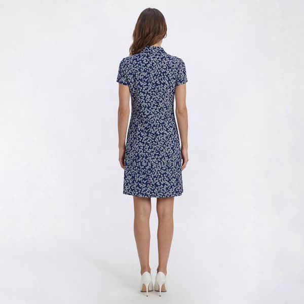 Womens MSK Short Sleeve Floral 1/2 Zip Neck Shift Dress