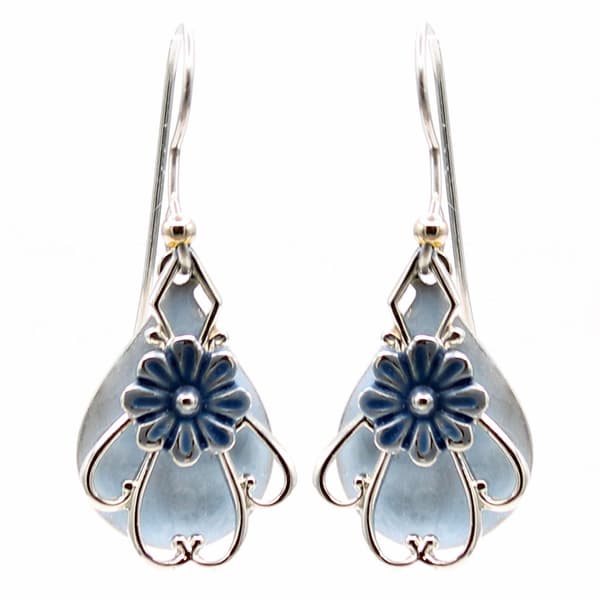 Silver Forest Flower Filigree Teardrop Earrings - image 