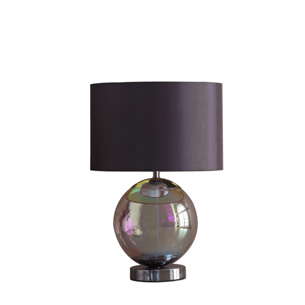 HomeRoots 19in. Iridescent Glass Globe Table Lamp with Drum Shade