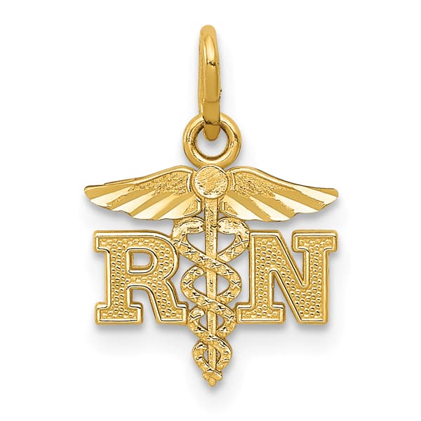 Unisex Gold Classics&#40;tm&#41; 14kt. Diamond Cut Polished RN Nurse Charm - image 