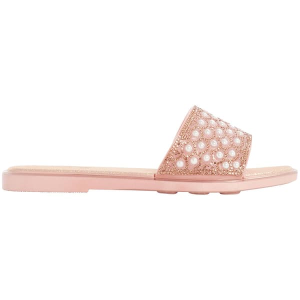 Womens Love 83 Rhinestone & Pearl Band Slide Sandals