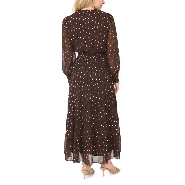 Petite MSK Long Sleeve Tie Neck Foil Dot Tiered Maxi Dress