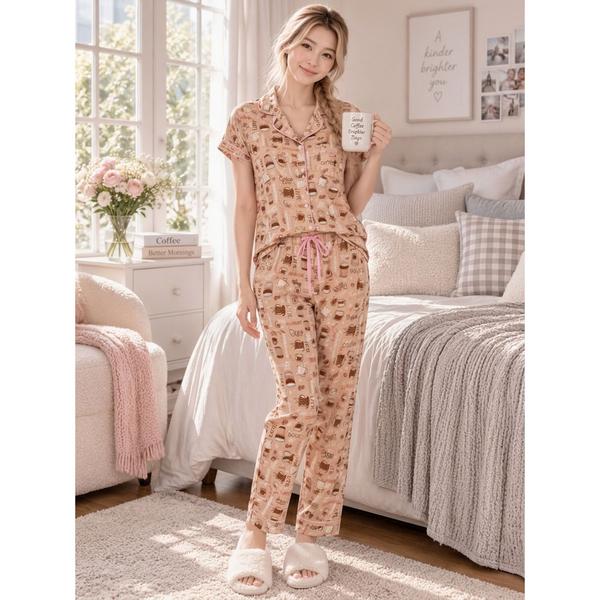 Juniors Pillow Talk Espresso Coffee Tee & Long Leg Pajama Set