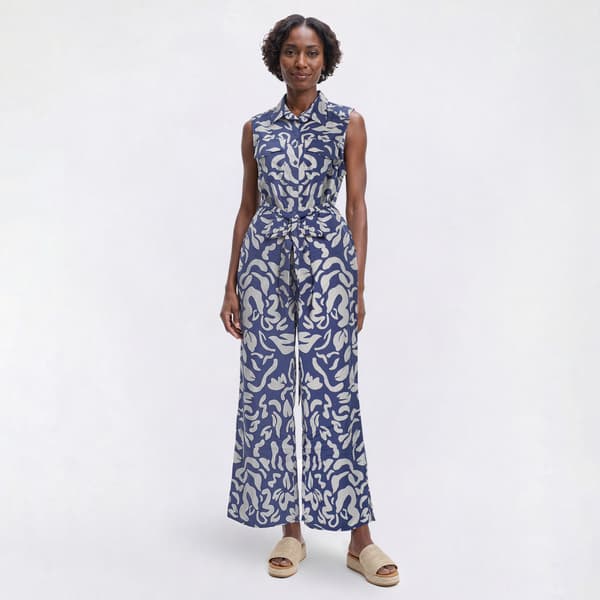Womens Harlow & Rose Sleeveless Abstract Button Front Jumpsuit - image 