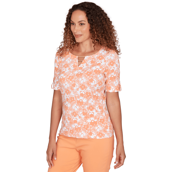 Petite Hearts of Palm All Sun and Games Abstract Floral Blouse