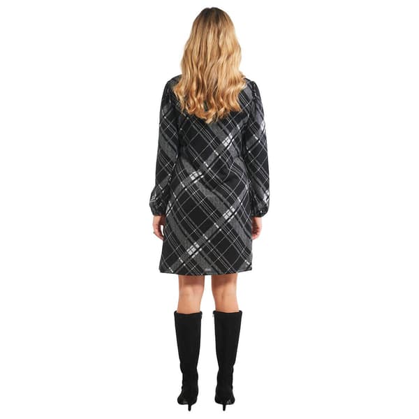 Womens Madison Leigh Long Sleeve Cowl Neck Plaid Dress