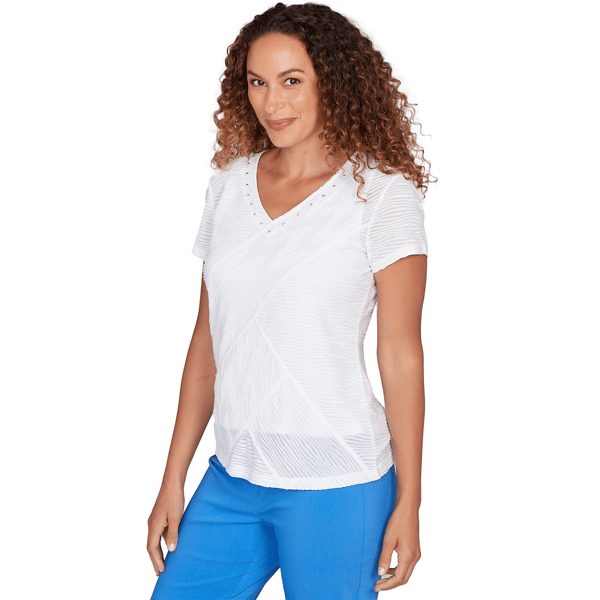 Petite Hearts of Palm Smooth Sailing Wavy Stripe Blouse