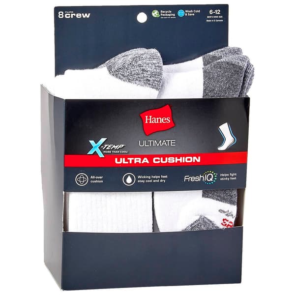 Mens Hanes&#40;R&#41; Ultimate&#40;R&#41; 8pk. Cushioned Crew Socks - image 