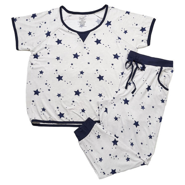 Plus Size Pillow Talk Short Sleeve Stars Jogger Pajama Set - image 