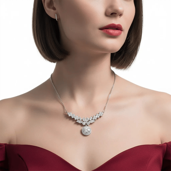 Saffron 3ctw. Moissanite Diamond Floral Drop Necklace