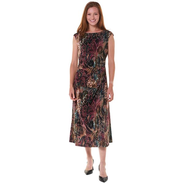 Womens Connected Apparel Sleeveless Floral Ruched Midi Dress