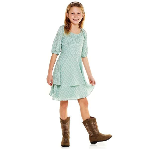 Girls (7-16) Speechless 3/4 Sleeve Diamond Print Tiered Dress - image 