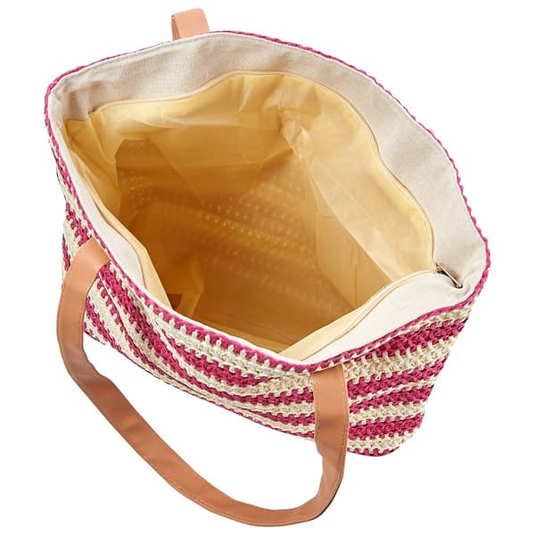 Renshun Striped Straw Tote - Pink/White