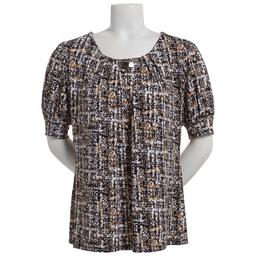 Petite Notations Short Sleeve Abstract w/Neck Bar Blouse