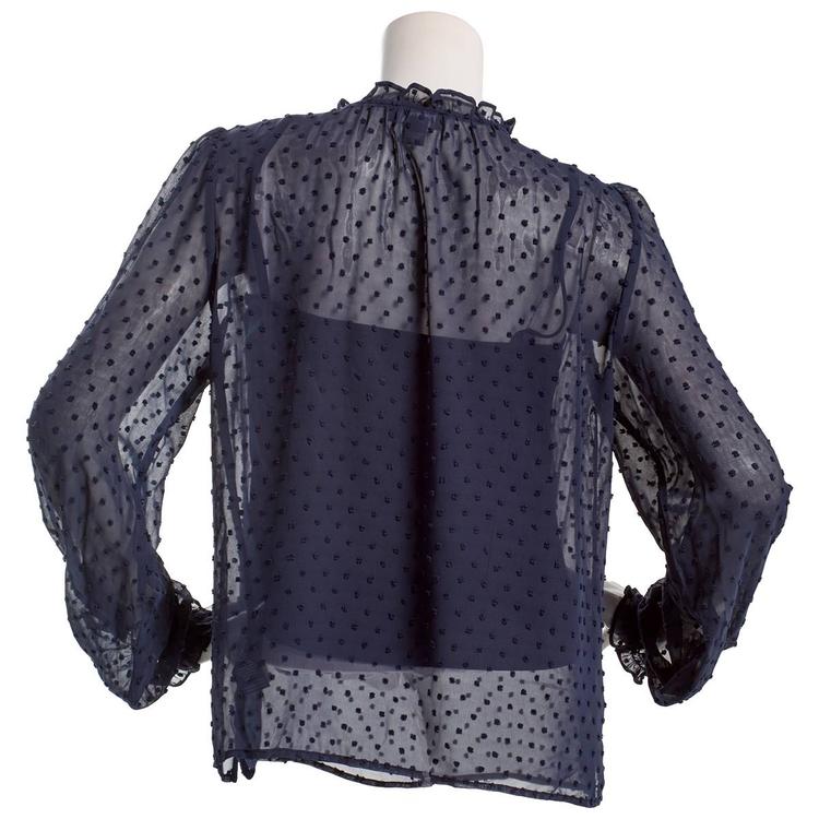 Juniors A. Byer Long Sleeve Clip Dot Tie Neck Blouse