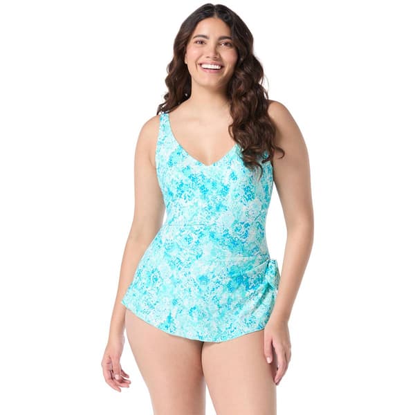 p/h7/26 Womens Roxanne V-Neck Sarong One Piece Swimsuit