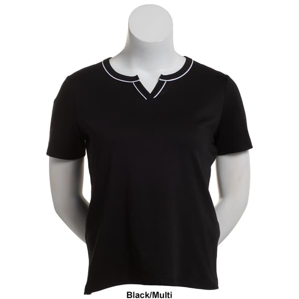 Womens Hasting & Smith Short Sleeve Split Neck Piped Tee