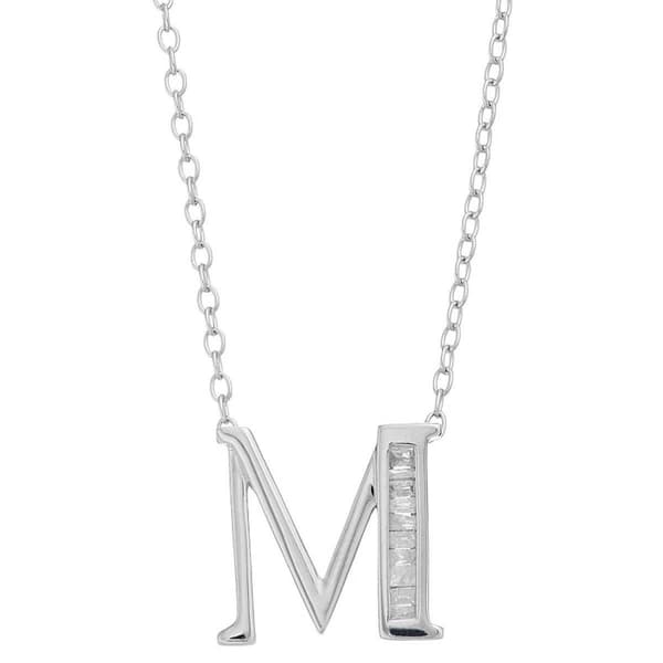 Diamond Classics(tm) 1/20ctw. Baguette Diamond M Initial Pendant - image 