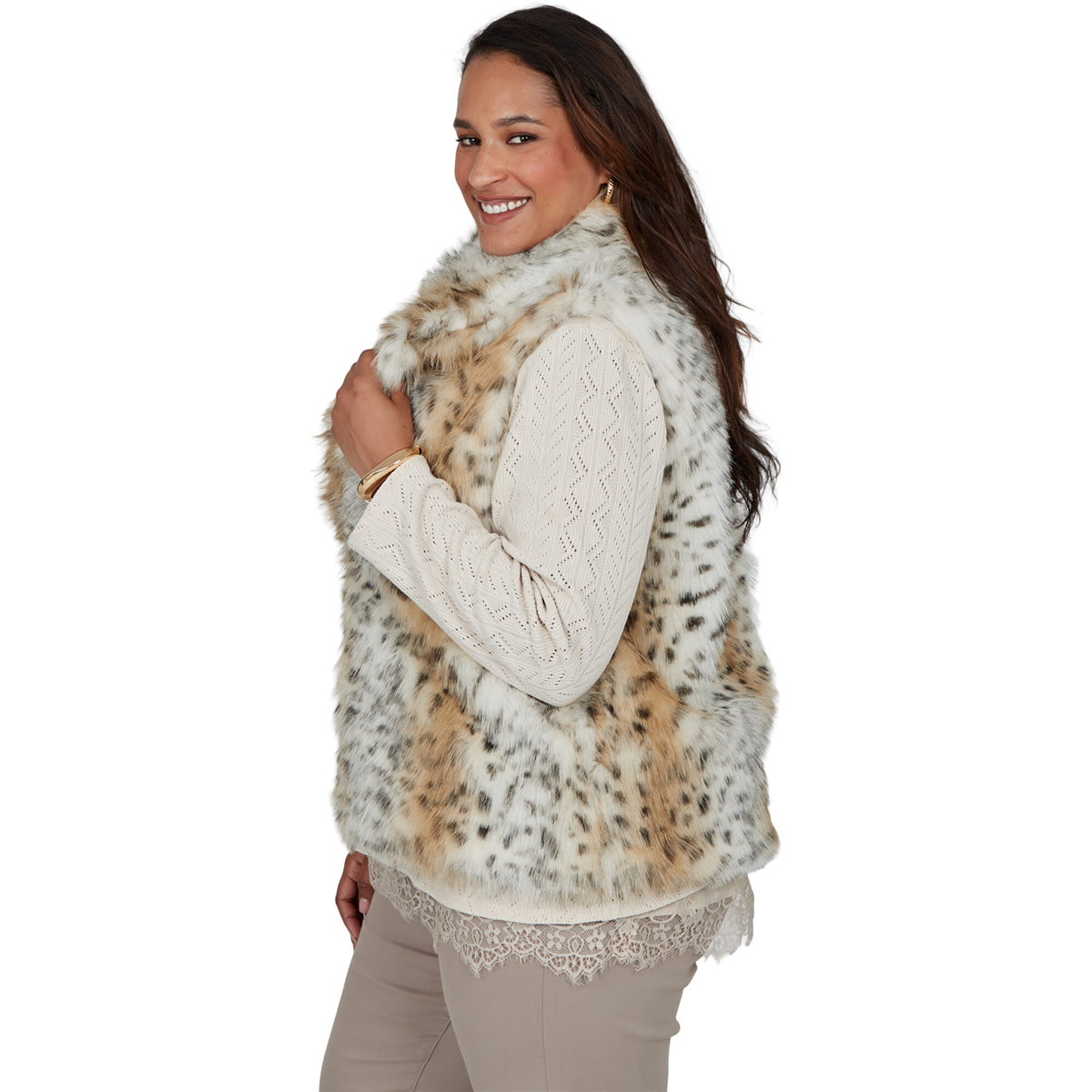 Plus Size Ruby Rd. Mythical Snow Leopard Faux Fur Vest