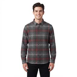 Mens Jackson Hole Flannel Shirt - Grey & Burgundy
