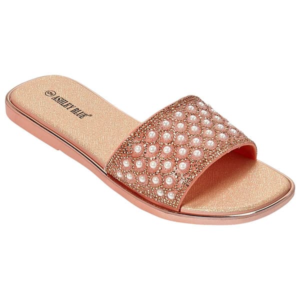 Womens Ashley Blue Pearl Band Slide Sandals - image 