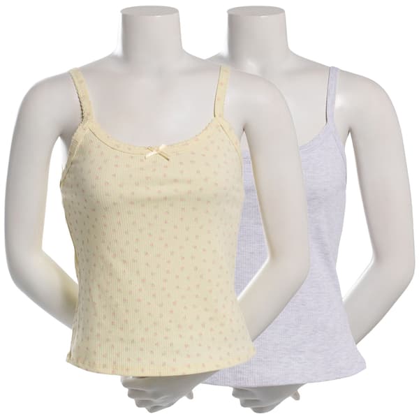 Juniors Pink Rose 2pk. Ribbed Lace Trim Camisoles - Yellow