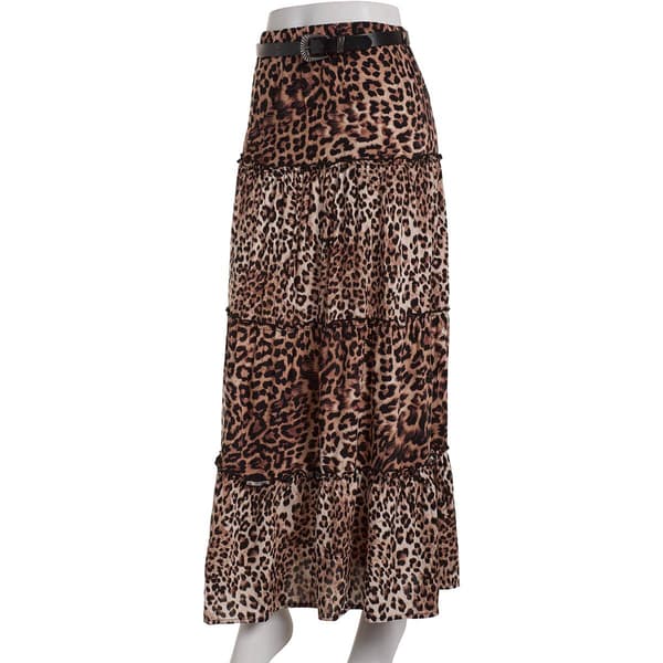 Juniors No Comment Challi Leopard Belted Maxi Skirt