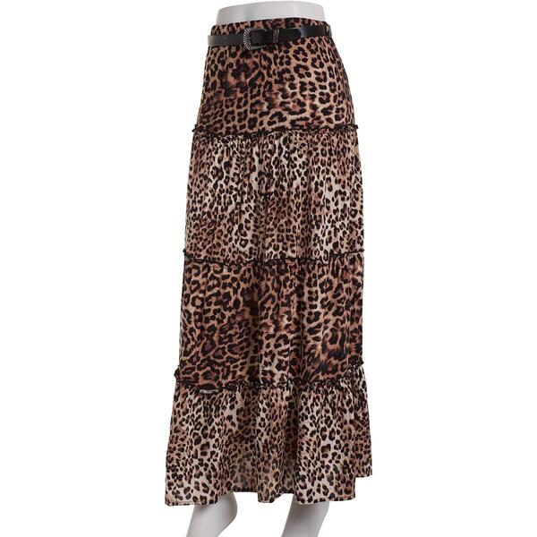 Juniors No Comment Challi Leopard Belted Maxi Skirt - image 