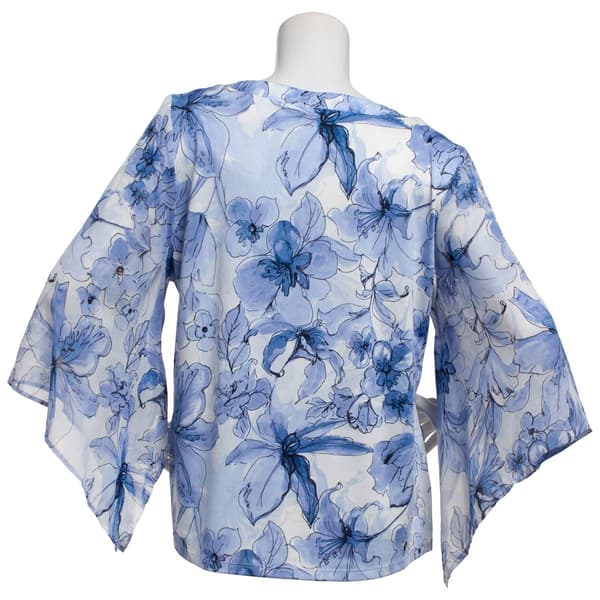Womens Sara Michelle 3/4 Sleeve Floral Keyhole Neck Blouse