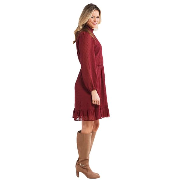 Womens Luxology Long Sleeve Mock Neck Clip Dot Blouson Dress