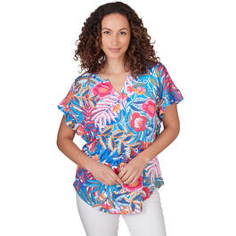 Womens Ruby Rd. Bright Blooms Rainforest Tropical Tee