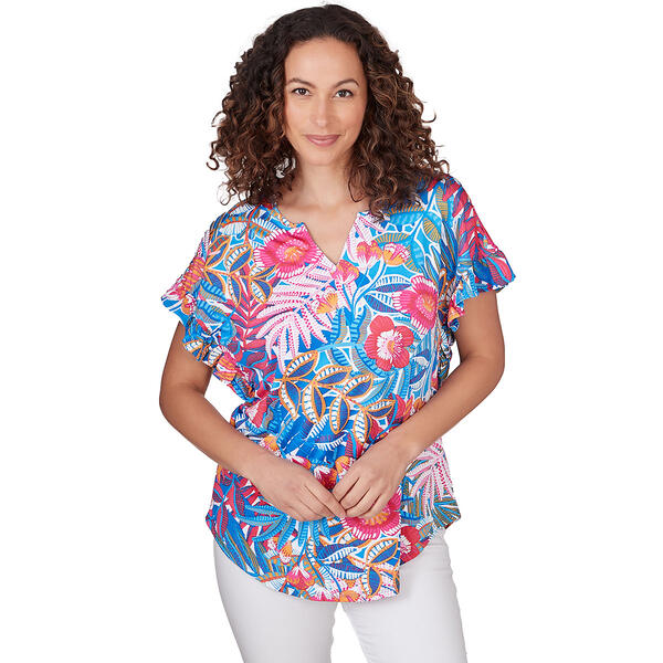 Womens Ruby Rd. Bright Blooms Rainforest Tropical Tee - image 