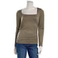 Juniors No Comment Long Sleeve Side Ruched Lined Top- Solid - image 1