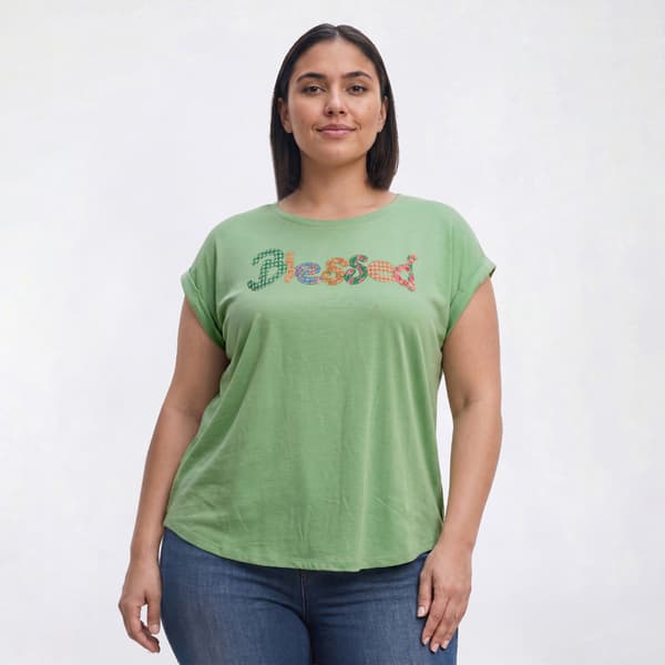 Plus Size Tru Self Short Dolman Sleeve Applique Blessed Tee