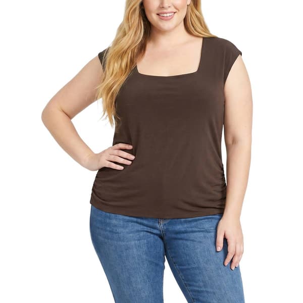 Plus Size NY Collection Sleeveless Squareneck Solid Ity Shell W/ - image 