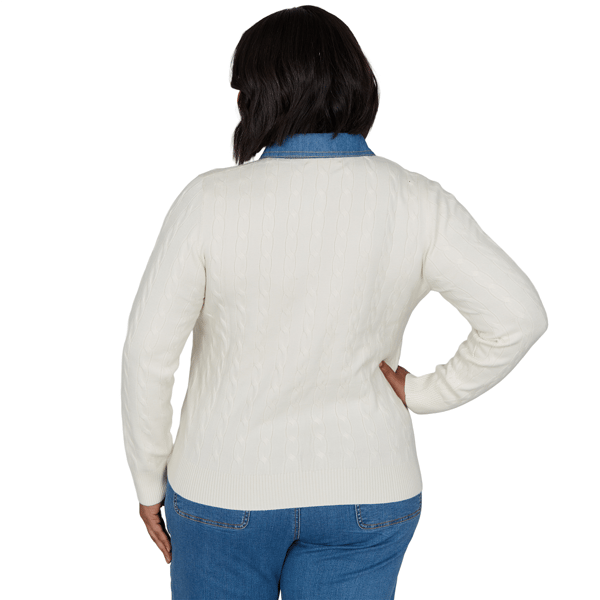 Plus Size Ruby Rd. Game of Luxe Long Sleeve Cable Knit Sweater