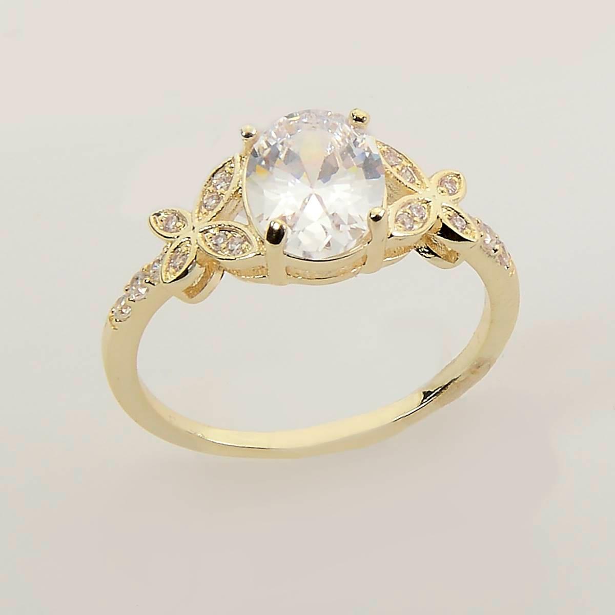 Ashley Cooper™ Gold Ring with Oval CZ Floral Statement...