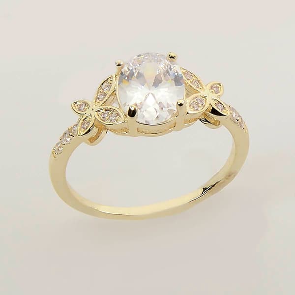 Ashley Cooper&#40;tm&#41; Gold Ring with Oval Clear Stone Floral Band - image 