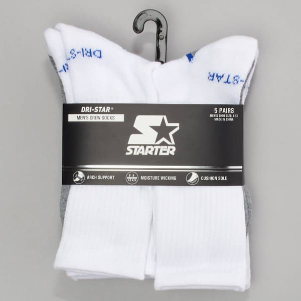 Mens Starter 5Pk Color Block Footbed Crew Socks - White - image 