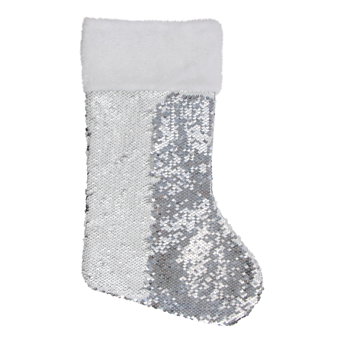 Northlight White & Silver Sequin Christmas Stocking With Cuff