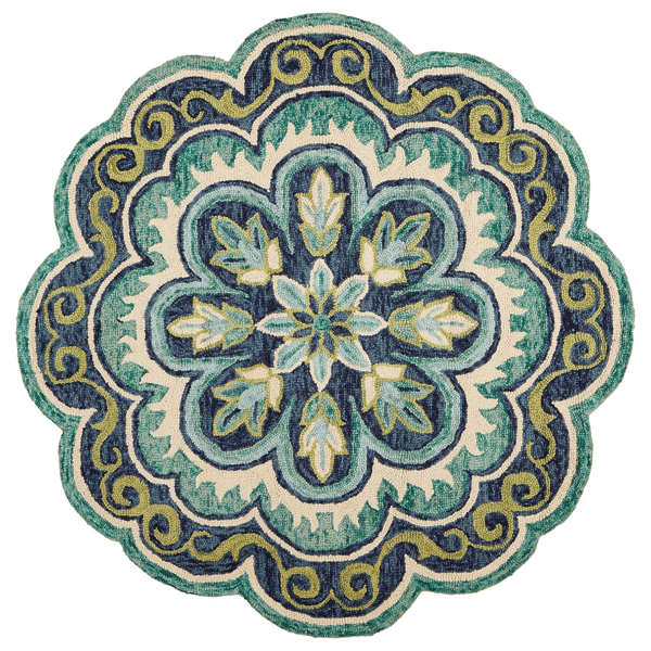 HomeRoots Green Wool Floral Hand Tufted Round Area Rug