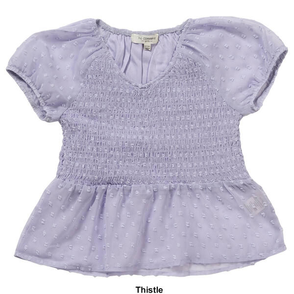Girls &#40;7-16&#41; No Comment Puff V-Neck Smocked Babydoll Top
