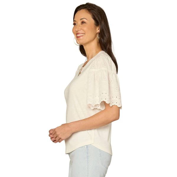 Womens Democracy Short Scallop Eyelet Sleeve Blouse